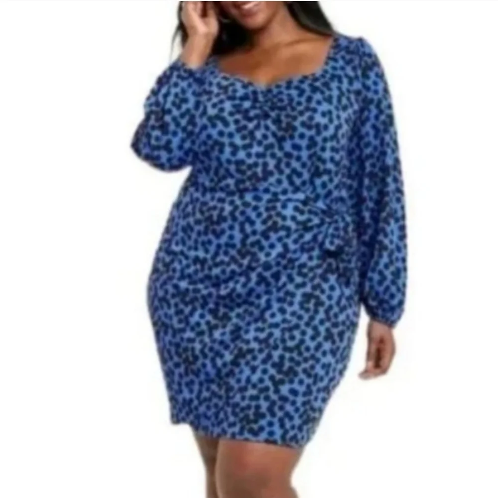 NWOT Womens Ava & Viv Long Sleeve Animal Print Faux Wrap Dress. Size XXL - Picture 1 of 3